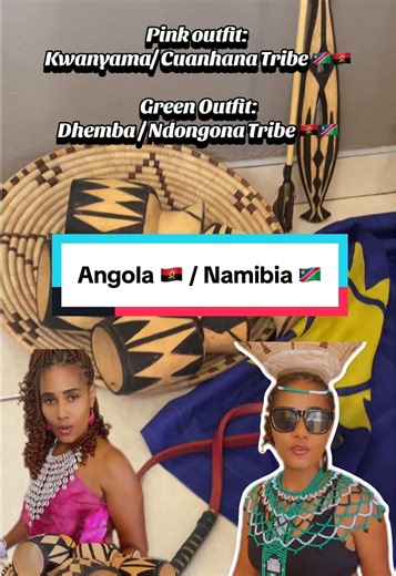 Two looks, two cultures, one rich African heritage 🩷🖤 / 💚🖤✨ The pink outfit represents the Oshiwambo tribe, specifically the Kwanyama (OvaKwanyama); a people whose kingdom once stretched across present-day Namibia 🇳🇦 and Angola 🇦🇴. Due to drought, war, and the search for better living conditions (and later Christianity), many migrated south, which is why today they are found on both sides of the border. The green outfit represents the Dhimba and Ndongona tribes, mainly found in southern 