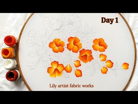 Simple Hibiscus Fabric Painting | Step-by-step for Beginners| Day 1