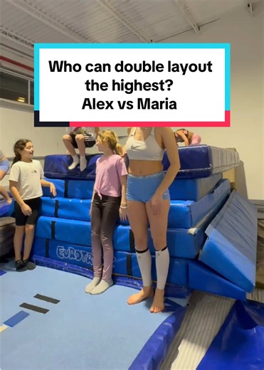 Testing how high we can double layout📈 Alex vs Maria @Μαρία #double #doublelayout #tumbling #gymnastics