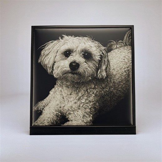 Custom Pet Portrait Tile – Laser Engraved Ceramic Keepsake With Box and Stand - Etsy
