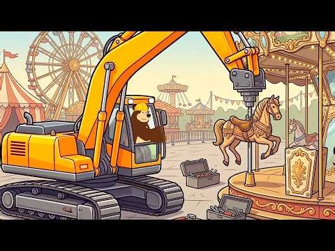 The Bear Drill & Install Playground | Construction Vehicles Animation