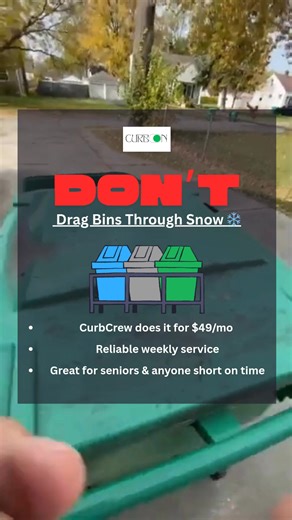 Stop dragging your bins every week. CurbCrew handles all 3 bins on pickup day - to the curb and back. Weekly, reliable, affordable. Tap to get your quote. | CurbOn