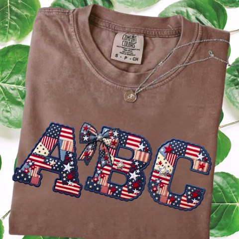 Patriotic Faux Patchwork Alphabet PNG Bundle, Vintage American Flag Letters With Coquette Bows, 4th of July & Independence Day Clipart - Etsy