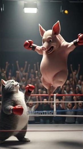 Cat vs Pig Boxing Fight | #whiskersthegrey #aicat #catshorts #viralshorts #funnycats #cat #aistory