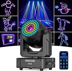 120W Moving Head Light RGB Stage Animation 3D Laser Lights with APP Control & DMX512 - Portable Animated Stage Lighting for Parties,KTV,Bars and Events 100+ Dynamic Effects