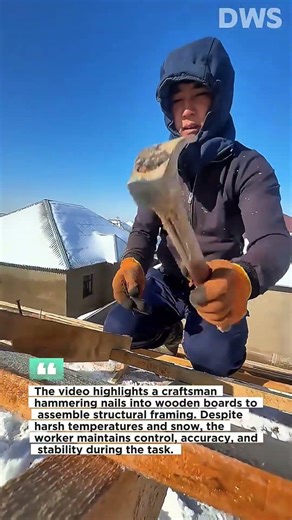 Cold Weather Carpentry Work | Nailing Wooden Frames in Snow Conditions