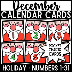 Holiday Theme December Calendar Pocket Chart Cards | Numbers 1–31