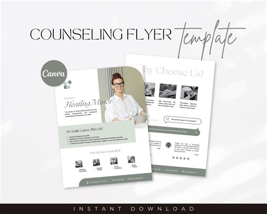 Counseling Flyer Template, Psychologist Therapist Flyer Brochure, Mental Health, Therapist Marketing, Psychological Services, Canva Template - Etsy