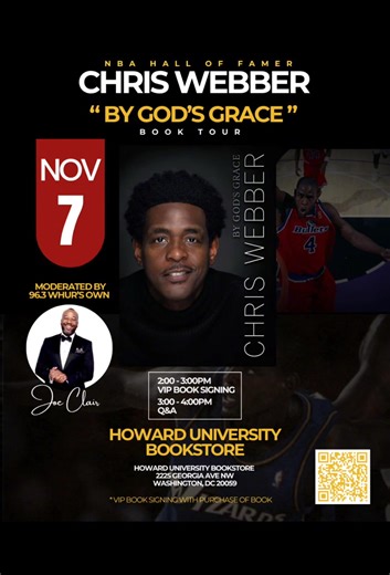 I am moderating Chris Webber’s book signing tomorrow (11/7/2025)at Howard University bookstore at 2pm. Pull up and check this out!!! | Joe Clair