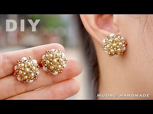 DIY sparkle stud earrings. How to make beaded earring