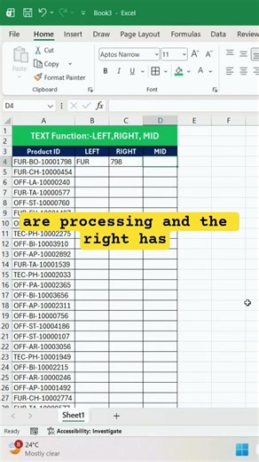Excel Formula Trick! 🔥 Extract LEFT, RIGHT & MID of Product ID in Seconds | Excel Shorts #excel