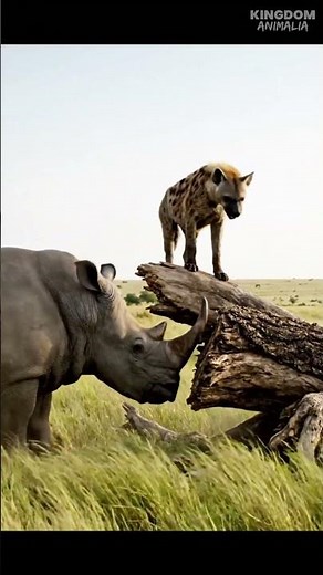 Angry Rhino attacks hyena #trending #wildlife #giantanimal