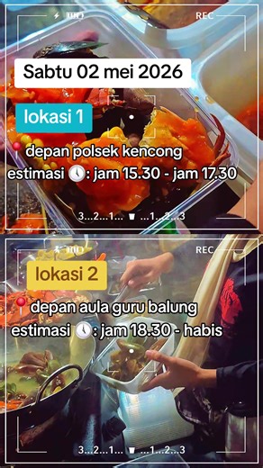 jadwal Seafood Dorang OTR: SABTU 02 MEI 2026: kita ada 2 lokasi, kencong dan balung.. jangan lupa di borong ya🥰 #Dorangseafood #fypシ゚viral #seafood #jembertiktok #balungjembertiktok❤🌹 x
