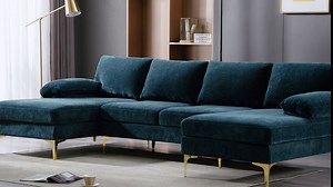 Sectional Sofa,Modern U-Shape Modular Sectional Sofa Sleeper Couch with Chenille Fabric and Gold-Plated Feet for Living Room, Apartment, Office,Camel