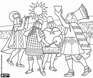 Inca ritual of worship to the Sun God coloring page printable game