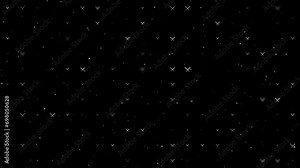 Template animation of evenly spaced baseball bats symbols of different sizes and opacity. Animation of transparency and size. Seamless looped 4k animation on black background with stars