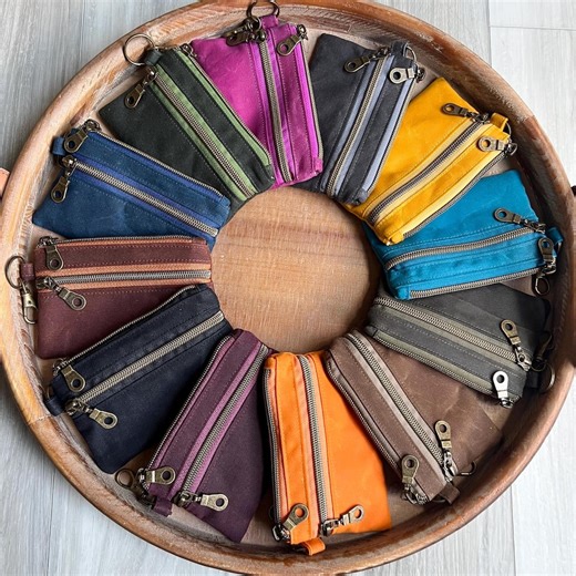 Waxed Canvas Double Zip Wallet, First Wallet, Compact Wallet, Minimalist Wallet, Lanyard, Wristlet, Coin Pouch, Slim Wallet, Keychain Wallet - Etsy