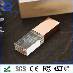 [Hot Item] Crystal Rectangle Wooden USB Flash Disk Etching Custom Logo