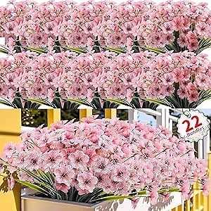 Artificial Flowers Outdoor,22 Bundles Faux Flowers UV Resistant,Faux Plastic Plants Silk Flower for Outdoors Outside Front Porch Hanging Planter Decoration(Pink)