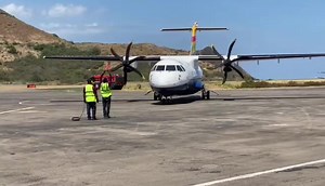 Water salute at Robert Bradshaw Intl Airport (SKB) to mark our first flight on the route Barbados - St Kitts🇰🇳. Thank you St Kitts! | interCaribbean Airways