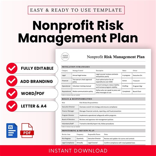 Nonprofit Risk Management Plan Template – Word & PDF, A4   US Letter - Etsy