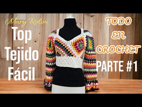 🧶💖 Aprende a tejer a crochet un "LINDO TOP DE COLORES" 🌈👚 Patrón paso a paso para principiantes!