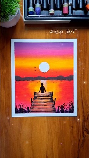 🌅 Relaxing Sunset Drawing | Oil Pastel Art