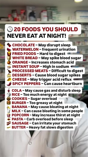 20 Foods That Ruin Your Night – Avoid These from today ! Struggling with restless nights or bloating before bed? 💤 Discover the 20 worst foods to eat before sleep and why they can sabotage your rest. Learn how to make smarter late-night choices for better health and deeper sleep! #SleepTips #NightFoods #HealthTips #SleepBetter #NutritionFacts