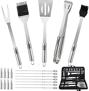 BBQ Accessories Kit - 20pcs Stainless BBQ Grill Tools Set for Smoker Camping Barbecue Grilling Tools BBQ Utensil Set Outdoor Cooking Tool Set with Canvas Bag Gift for Thanksgiving Day, Christmas