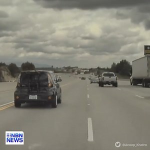 This car was LAUNCHED into the air on a Californian highway after a ute lost a wheel. Incredibly, nobody was seriously injured. #NBNNews | Nightly at 6pm | NBN Television