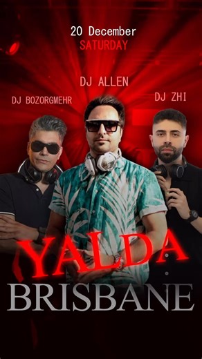 Yalda Redlands on Instagram: "✨🌙 Yalda Night just got louder – triple the energy! We’re thrilled to welcome an unstoppable trio to the decks for Yalda 2025: 🎧 Grand Master DJ Allen (Sydney) – fusing tradition with unstoppable dance energy. 🎧 Legendary DJ ZHI (Brisbane) – blending Persian vibes with cutting‑edge global beats. 🎧 Legendary DJ Bozorgmehr (Gold Coast) – igniting the floor with deep rhythms and cultural fire. 🔥 Music. Culture. Celebration. 🎶 Three DJs. One unforgettable night. �