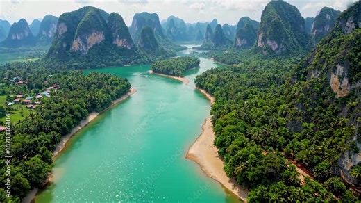 Panoramic view of the Li River landscape