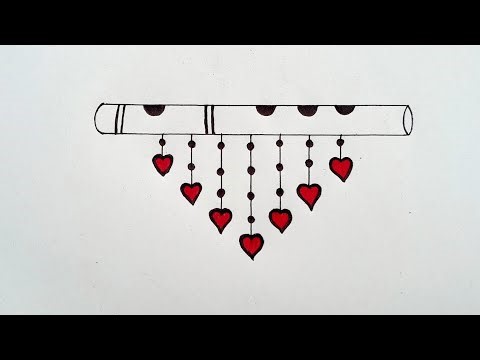 Krishna ji Bansuri Drawing Easy Step by Step | Heart Design Flute Drawing | Flute Drawing Tutorial