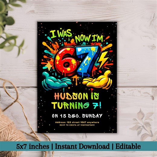 Funny 7th Birthday Invitation | “I Was 6 Now I’m 7” Party Invite | Editable Kids Birthday Template | Digital Download Printable - Etsy