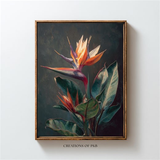 Bird of Paradise Wall Art Print, Tropical Botanical Canvas, Moody Floral Decor - Etsy