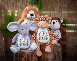 Personalised Teddy Bear Jungle Design Baby Gift for Boy or Girl Newborn 1st Birthday Present 2nd 3rd 1 Year Old Lion Giraffe Elephant Sloth - Etsy UK