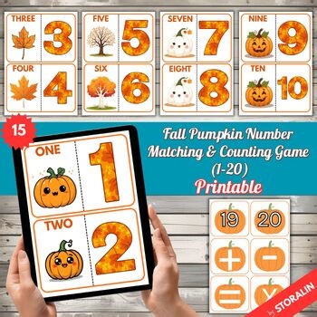 Fall Pumpkin Number Matching & Counting Game (1–20) — Autumn Math Flashcard