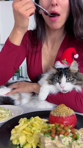 [Anzeige] Plant Based 3-Gang Weihnachtsmenü mit den @Migros V-Love Produkten 🎄🎅🏼 Rezept: Schokoladen Mousse > 100g V-Love Schokolade im Wasserbad schmelzen. 1 Dose(400g) Kichererbsensaft 5min auf höchster Stufe mixen und 50g Zucker nach und nach beigeben. Alles vorsichtig mit der flüssigen Schokolade mischen und in Gefässen kalt stellen (am besten 1 Tag früher). Salat > Fenchel schneiden, Orange filetieren mit dem Dressing > Orangenreste auspressen, Olivenöl, Agavensirup, Salz und Pfeffer mis