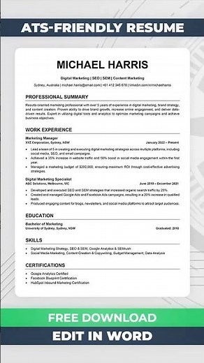 ATS Friendly Resume Template Free | How to Edit a Resume in Word