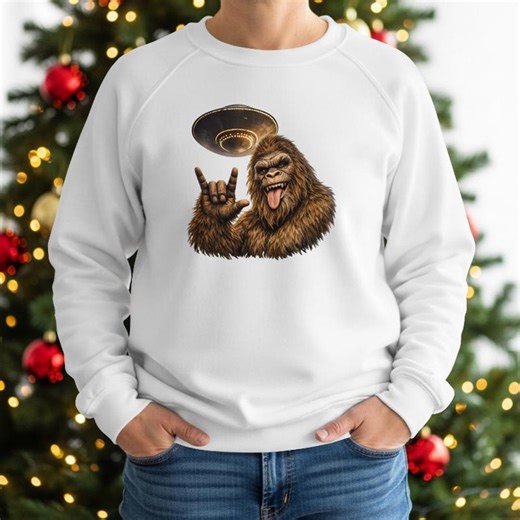 Bigfoot and UFO PNG - Funny Alien Encounter Digital Design - Rock on Sasquatch Sublimation Graphic - Etsy