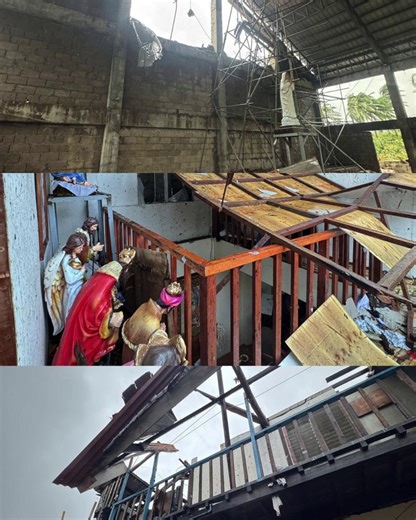 TINGNAN: STA. TERESA DE CALCUTTA PARISH RECTORY AND CHURCH SA MASBATE CITY, NASIRA DAHIL SA BAGYONG OPONG Gumuho ang mga pader, bumagsak na kisame, at nagulo ang mga gamit ng isang simbahan sa Bolo, Masbate City matapos manalasa ang Bagyong Opong ngayong Biyernes, Sept. 26. 📸: CBCP News | GMA Public Affairs