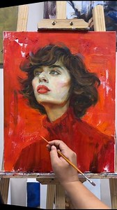 18K views · 1.4K reactions | A striking portrait that radiates intensity and emotion! The bold red tones create a dramatic backdrop, while the expressive brushstrokes bring life to the subject. The balance of realism and painterly texture makes this piece captivating. Painting by Jiang Ding #OilPainting #ExpressiveArt #PortraitArt | Oil Masters | Facebook