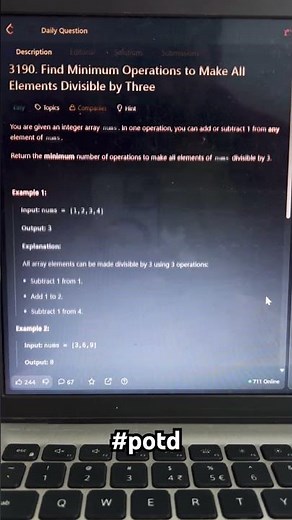 3190. Find Minimum Operations to Make All Elements Divisible by Three #leetcode #potd #coding #java
