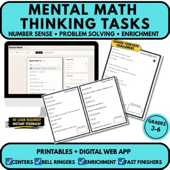 Mental Math Task Cards | Number Sense, Problem Solving & Enrichment | Grades 3–6