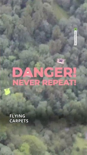 Extreme athletes jumped off a cliff on carpets