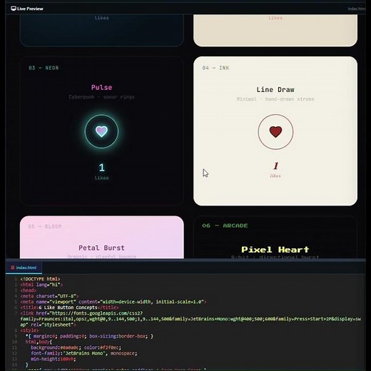 Build 6 Creative Like Button Designs | HTML CSS JavaScript