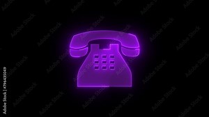 Telephone set icon glowing neon purple color animation black background Stock Video