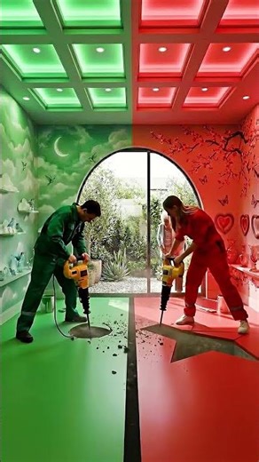 Cozy Split Room with Aquarium Epoxy Floor… Green or Red? 🐟💚❤️