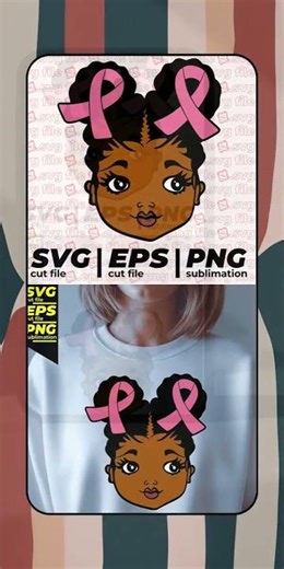 Girl with Pink Ribbon Hair, SVG Cut File #svgnpng