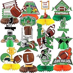 15PCS Football Party Decorations Football Table Decorations, Football Honeycomb Centerpieces Table Topper Football Party Centerpiece for Sports Football Theme Party Supplies